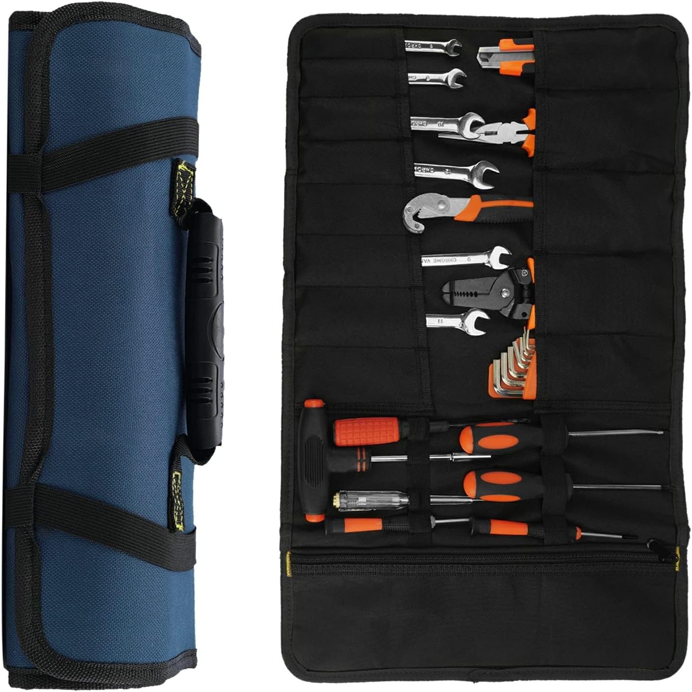 TERRIFI 13 Pockets Tool Roll Wrench Roll Pouch, Tarp Wrench Roll Organizer, Portable Tool Pouch for Electrician, Plumber, Carpenter, or Mechanic