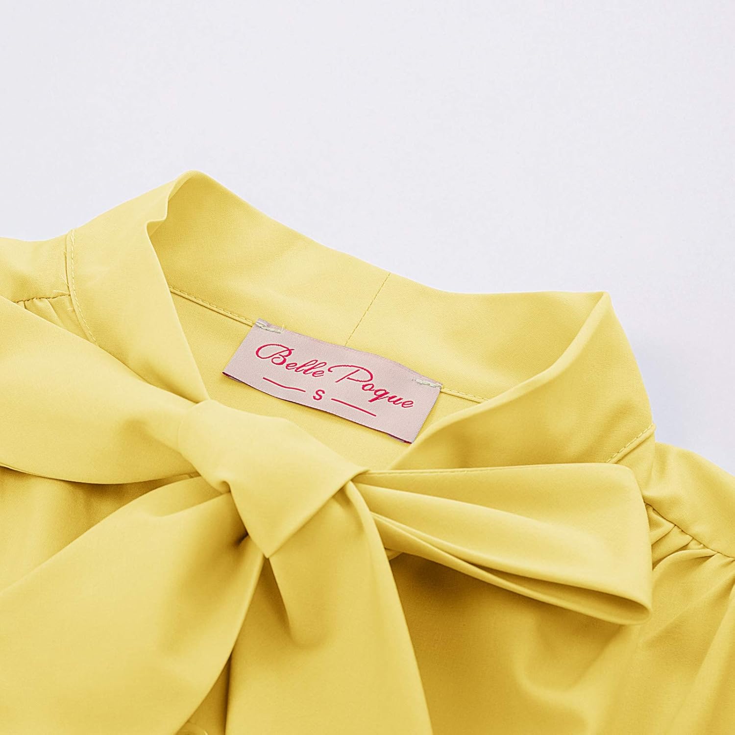 Belle Poque Summer Short Sleeve Office Button Down Blouse Stripe Shirt Tops with Bow Tie BP573 - Image 6