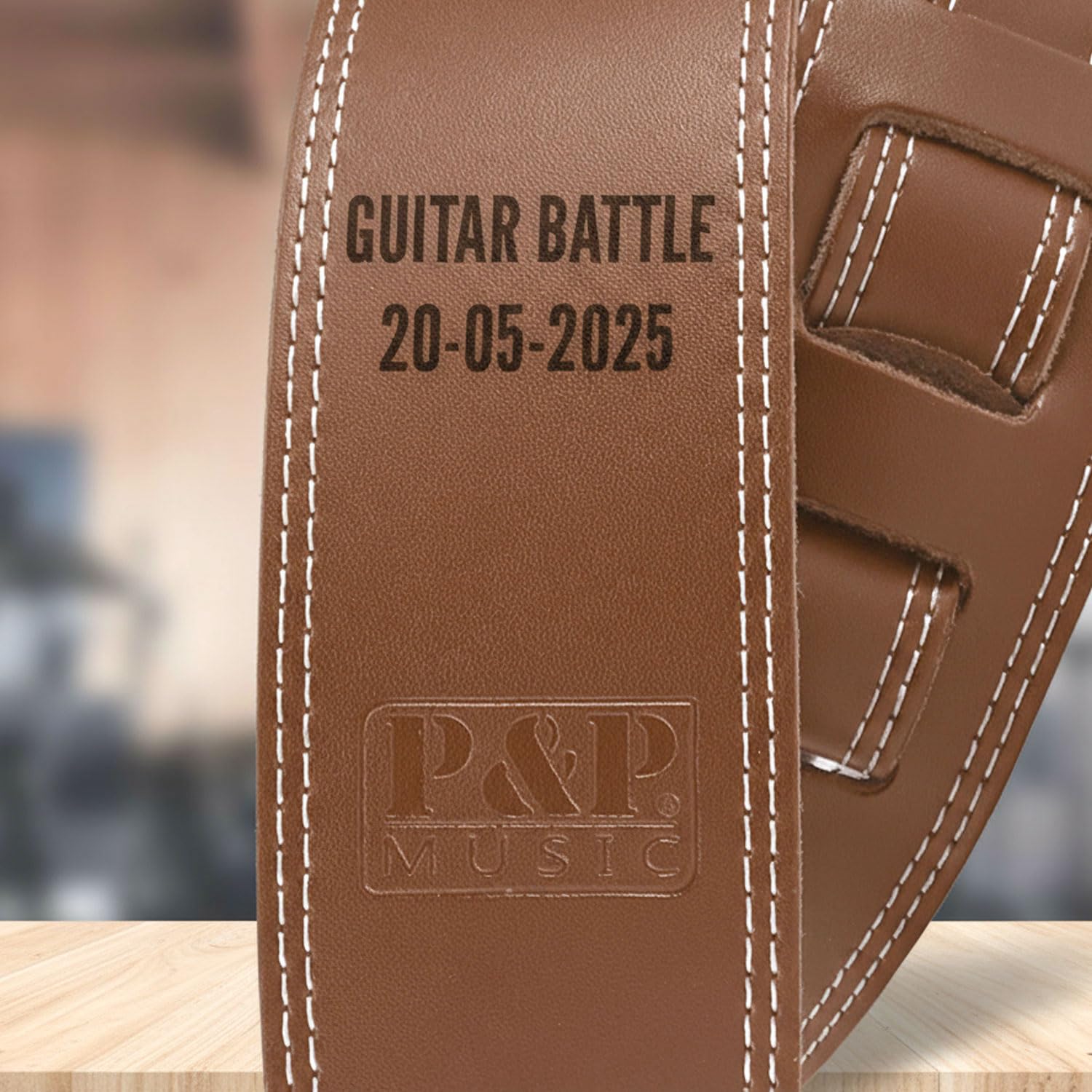 keepdrum Correa para guitarra de piel auténtica marrón con grabado personalizado