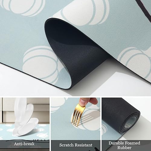 Miniatura 5 de Juego de 3 tapetes de cocina de otoño azul con respaldo de goma, alfombrillas de cocina de hola calabaza, otoño, para piso, antideslizante, alfombra