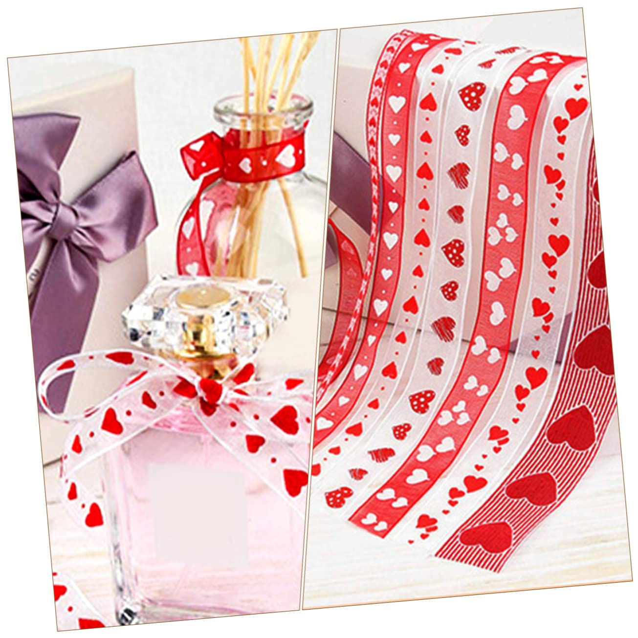 TEHAUX 12 Rollen Liebevolles Herzband Valentinstag Ripsband Hochzeit Liebesbänder Liebespaketband Liebesband Zum Basteln Gestaltetes Geschenkband Polyester Drucken Liebe Tasche Braut