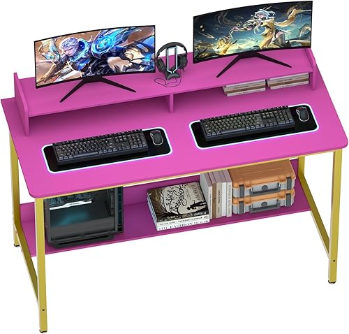 Miniatura 23 de WOODYNLUX Escritorio para computadora con estantes, escritorio de escritura para juegos de 43 pulgadas, estación de trabajo de mesa de estudio para