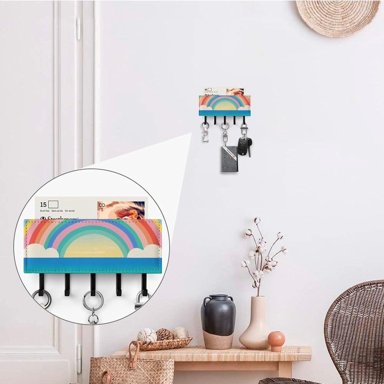 Cartoon Rainbow Beach Key Holder Wall Mounted, Adhesive Key Rack image 4