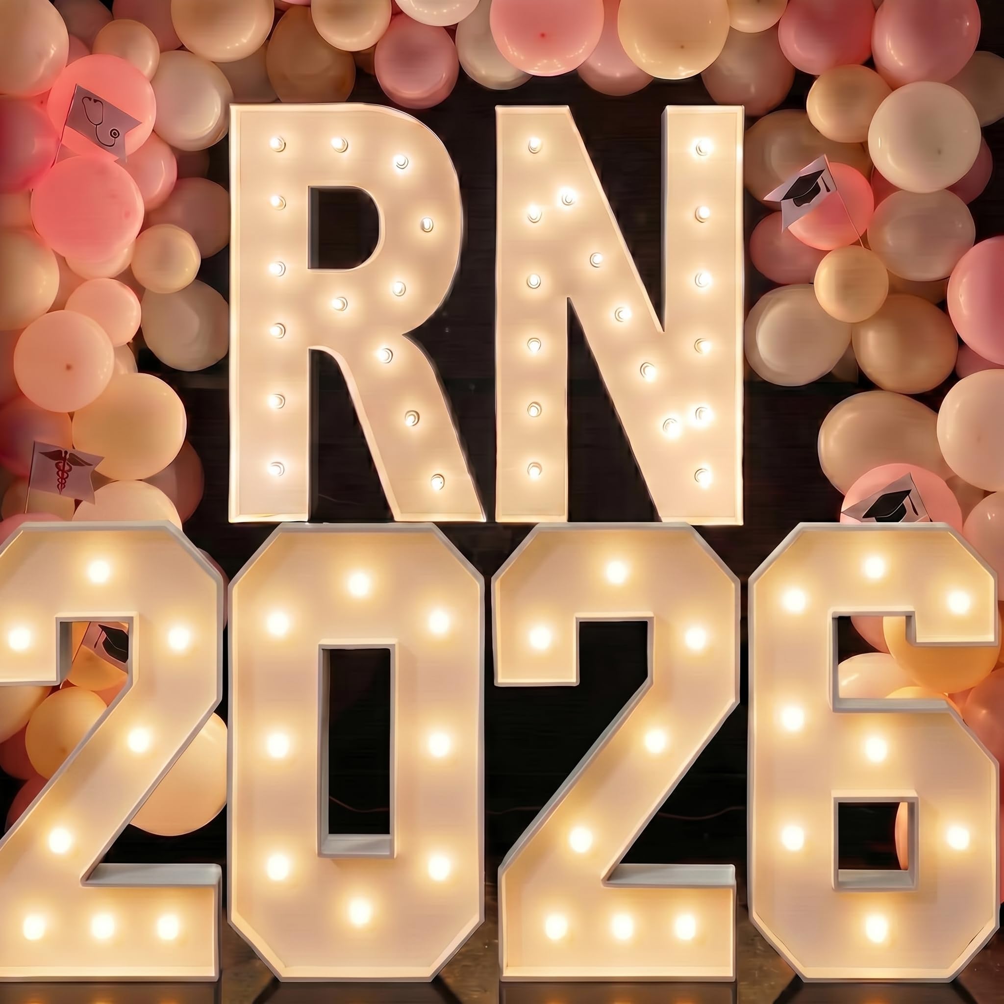 Photo 1 of Wettal 2.3ft RN 2026 Sign Marquee Letters LED RN Nurse Graduation Decoration Photo Props Large Light up Nurse Grad Party Sign Kit for Nursing School Party Supply (Battery Not Included)