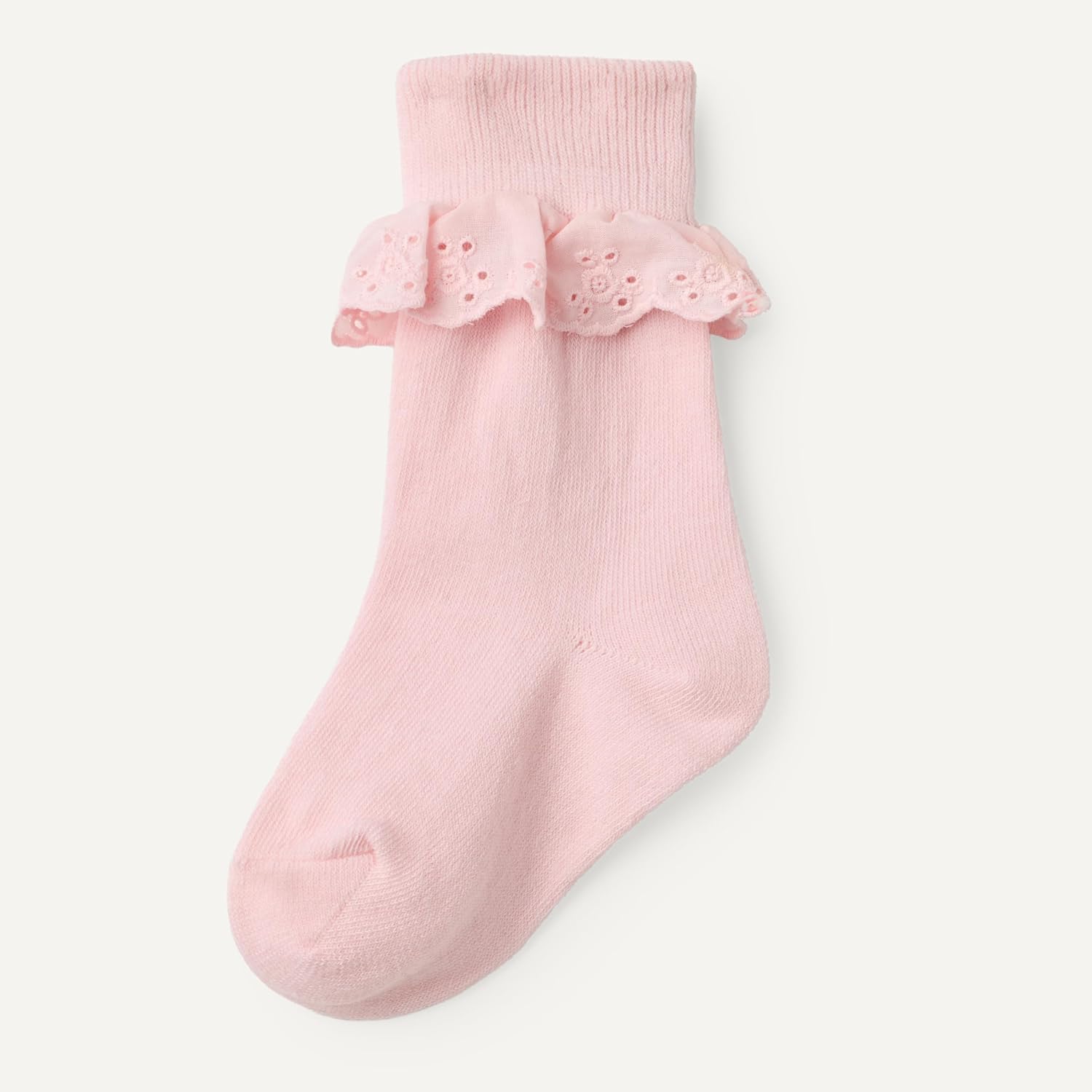 Amazon Essentials girls Ankle Socks with Eyelet Lace Ruffle, Fold-Over Cuff