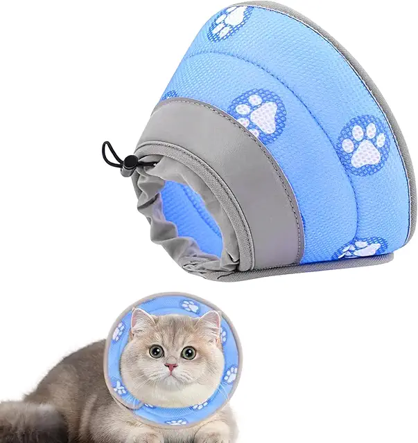Soft Adjustable Cat Collar - Wound Protection After Surgery (Blue, Medium)
