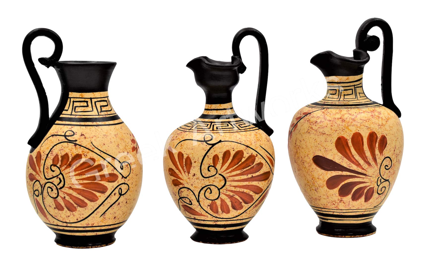 Set 3 Keramikvasen mit schwarzer Figur aus griechischer Keramik Zeus Apollo Athena