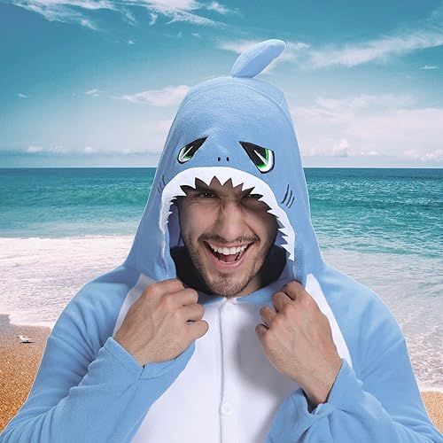 Miniatura 5 de Pijama de tiburón para adultos, disfraz de cosplay de tiburón, de una pieza, ropa de dormir de caricatura, mameluco de tiburón para mujeres y hombres