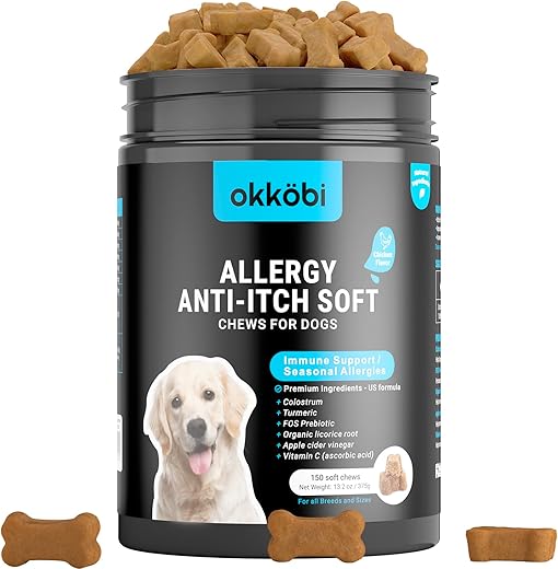 Dog Allergy Chews - 150 Pcs - Allergy Relief for Dogs - Supplements for Itchy Skin & Paw Licking - US Formula with Probiotics, Natural Ingredients & Vitamins - Chicken Flavor