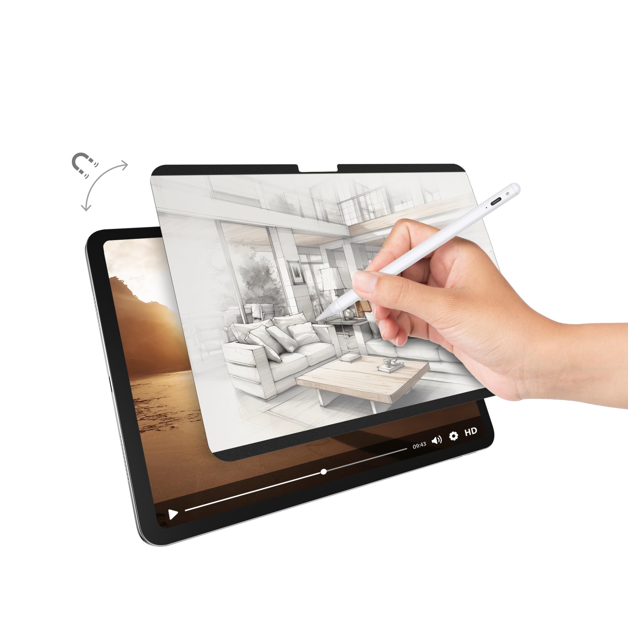 SWITCHEASYMagnetic SwitchPaper Screen Protector for 2024 iPad Pro 11" - Magnetic & Detachable Feel-Like Paper Designed for Drawing, Writing, Compatible with iPad Pro 11" 2024 (M4), Anti-Glare &