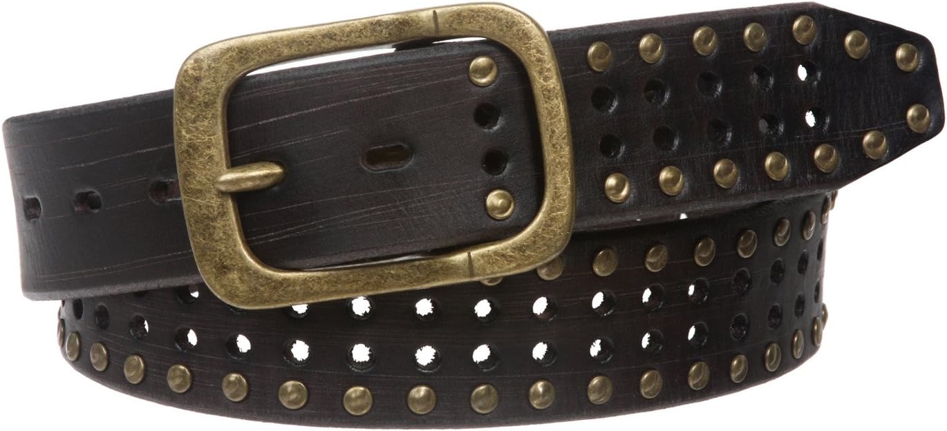 1 1/2" (38 mm) Snap on Vintage Cowhide Metal Circle Studded Leather Belt