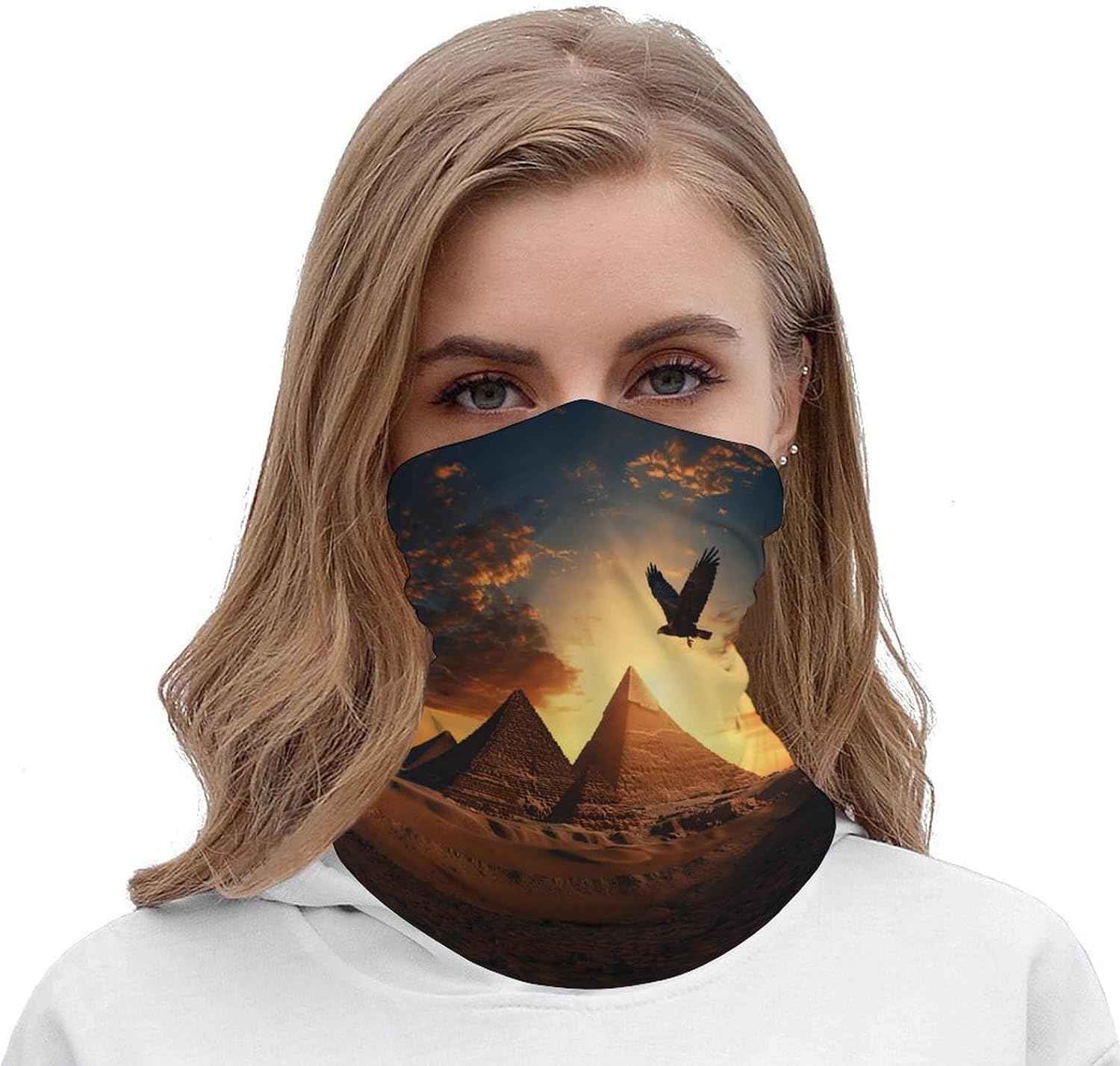 Egyptian Pyramids Flying Ea-gle Face Cover Neck Gaiters for Men Women Sun Protection Mask Scarf Hiking Bandana