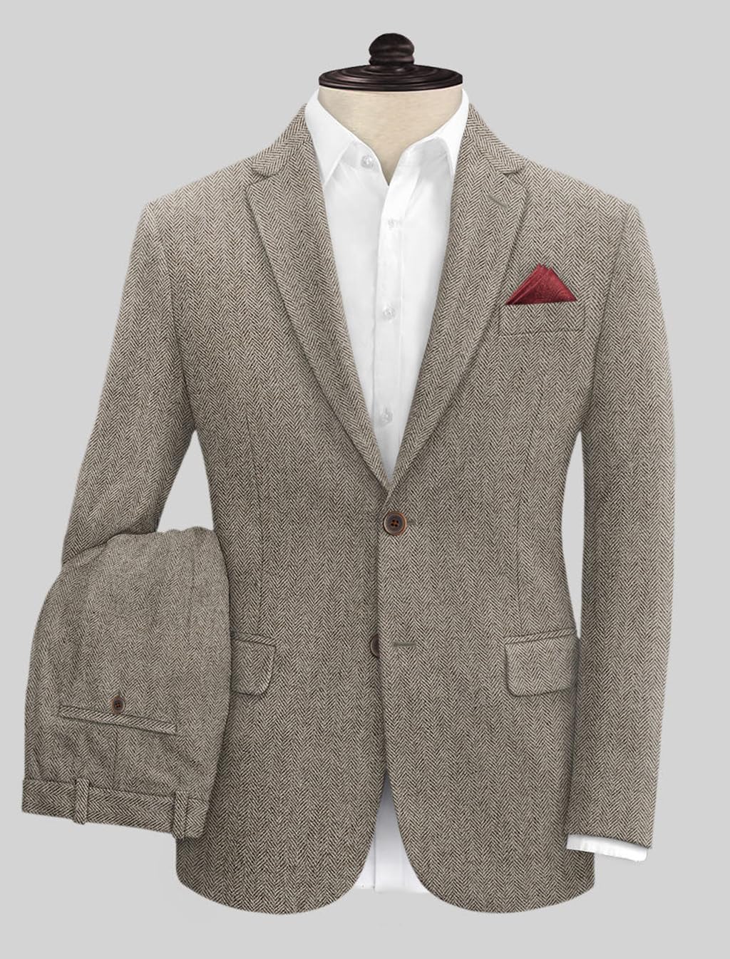VENNYNG Mens Tweed Blazer Pant Set 2 Pieces Wedding Groom Suit Vintage Jacket with Elbow Patches Men