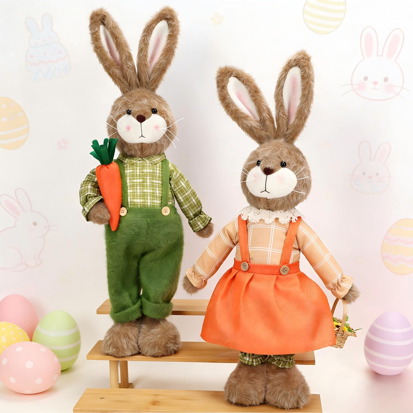 Osterdeko Osterhase Deko Tisch, 2 PCS Osterdeko Hase mit Ausziehbare Beine, Ostern Deko Osterhase Puppen, Osterhasen Dekor, Osterhasen Figuren, Ostern Hasen Figuren Osterdekoration Frühlingsdeko (C+D)