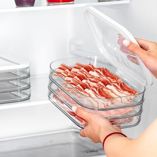 Miniatura 4 de Recipiente de carne de delicatessen para nevera, contenedor de tocino para refrigerador, cajas de almacenamiento de alimentos apilables con tapa,