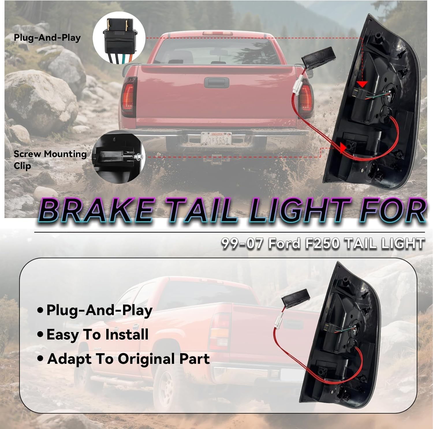 All-in-One LED Tail Light + 3rd Third Brake Cargo Lamp for Ford F250 F350 F450 F550 Super Duty 1999-2007.Upgraded Version Rear Taillight Assembly and High Mount Stop Light.