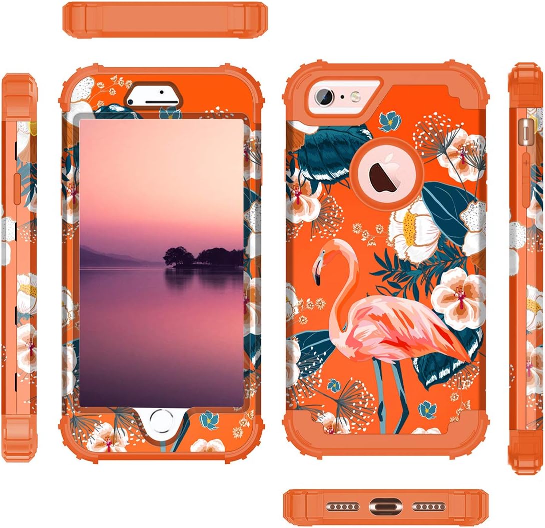 Casetego Compatible with iPhone 6S Case,iPhone 6 Case,Floral Three Layer Heavy Duty Hybrid Sturdy Shockproof Protective Cover Case for Apple iPhone 6S/6,Flamingo