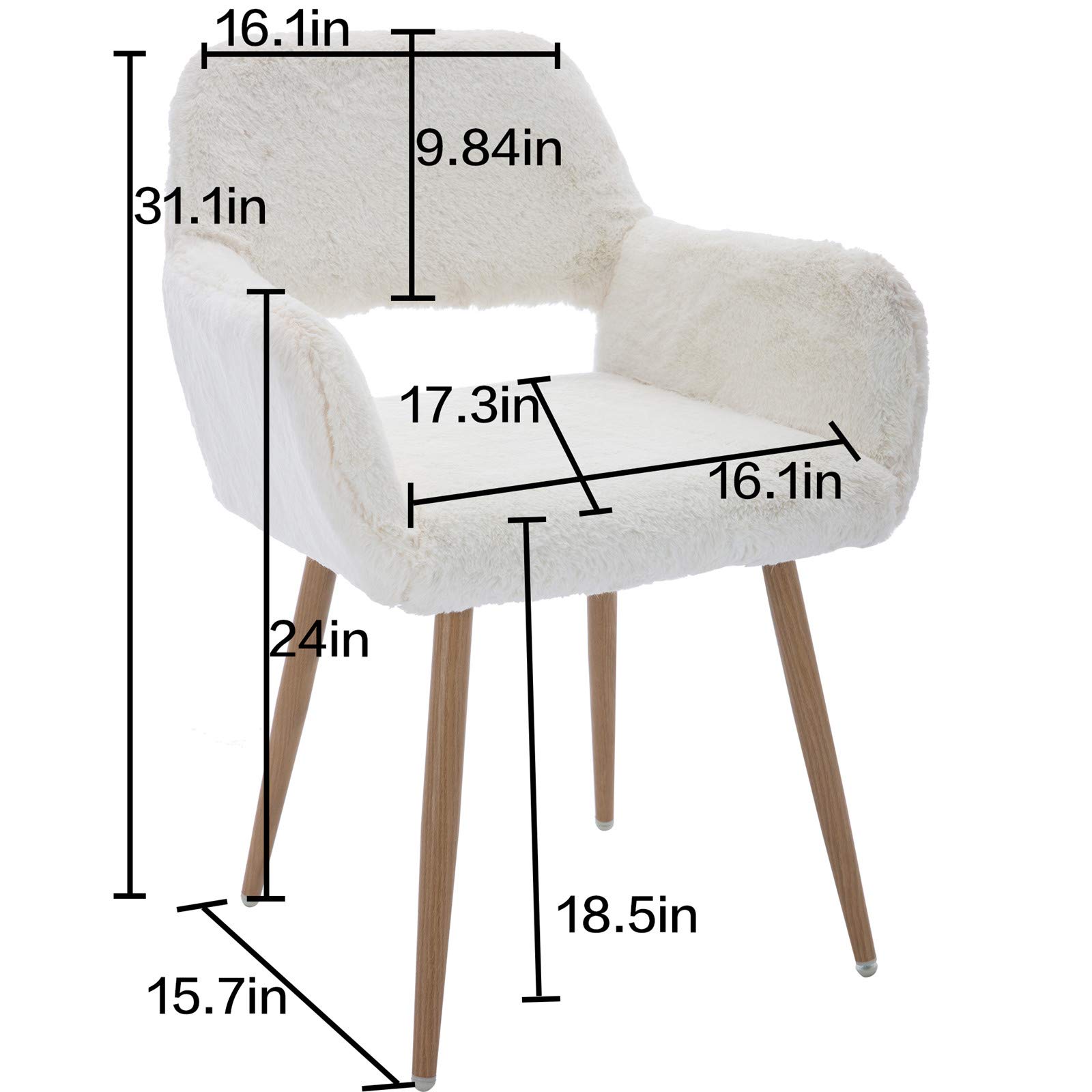 SSLine Faux Fur Vanity Chair Elegant White Furry Makeup Desk Chairs for Girls Women Modern Comfy