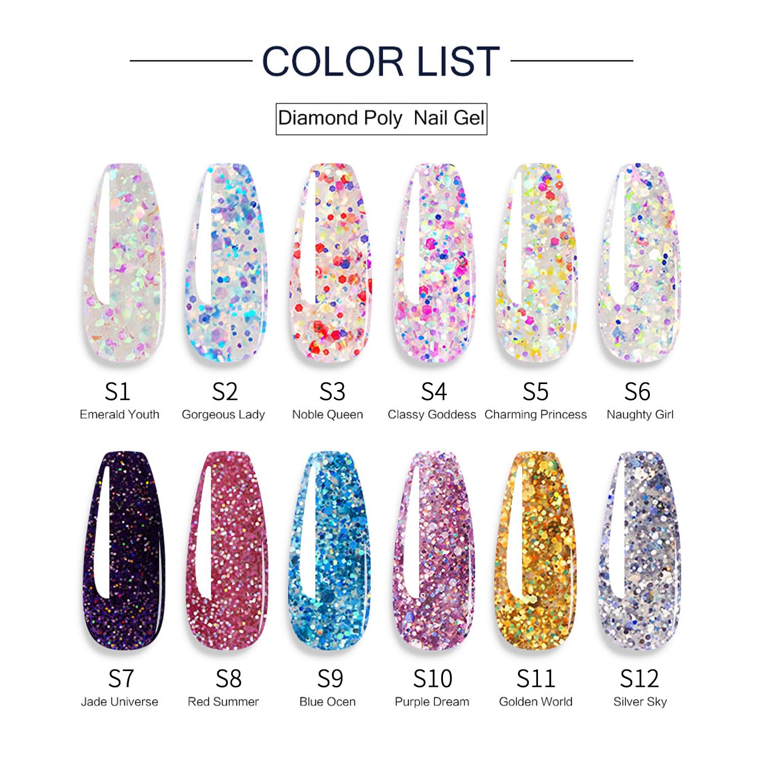 Shiny Nail Extension Gel,Poly Gel 12-Colors Set,New Upgrade Shiny Style Multiple Extension Poly GeL Nail Combinations Shine Your Life