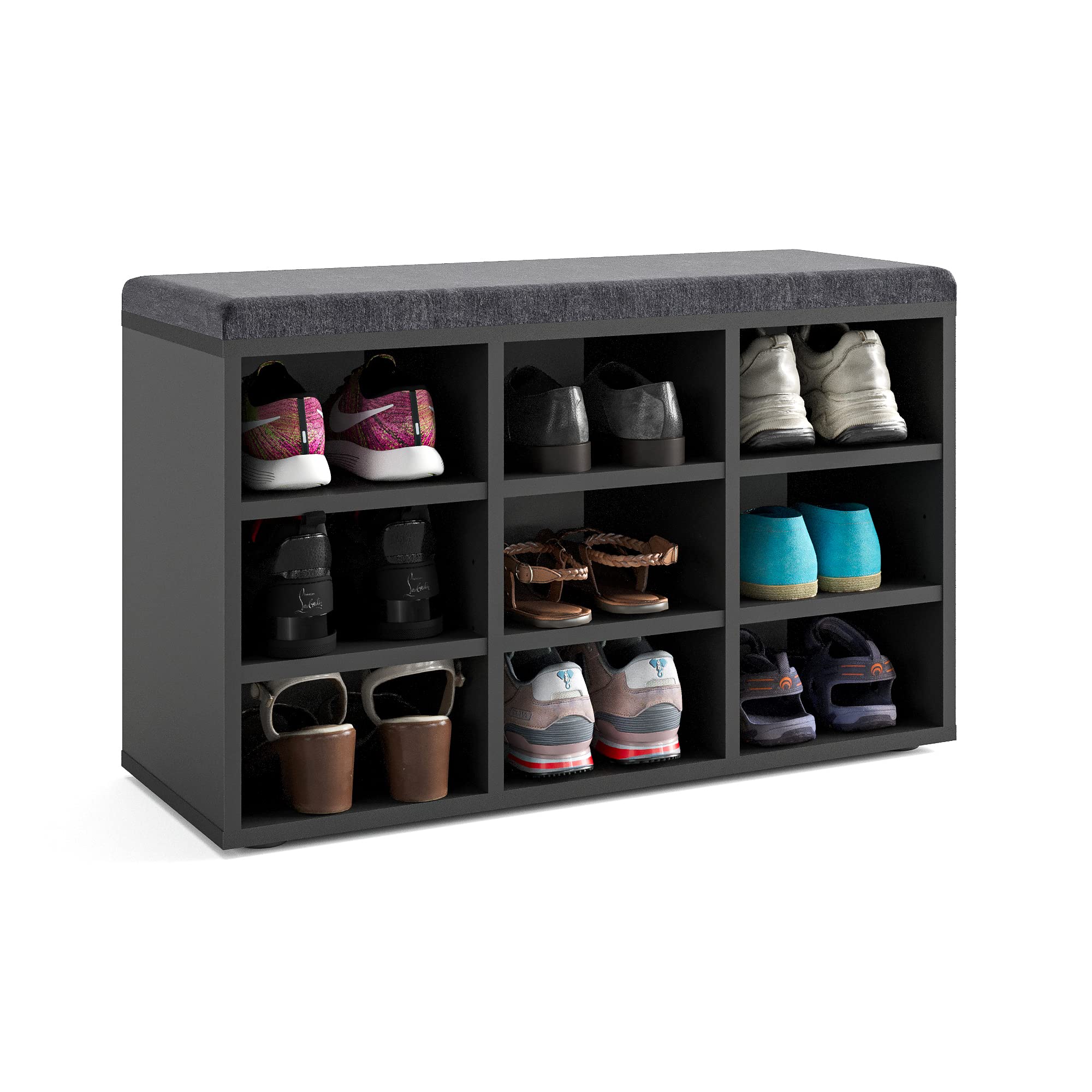 Komto Shoe Bench with Seat - Shoe Rack Black 80 x 50 x 30 cm Shoe Cabinet Hallway with Storage Space Wardrobe Sofia — image 1