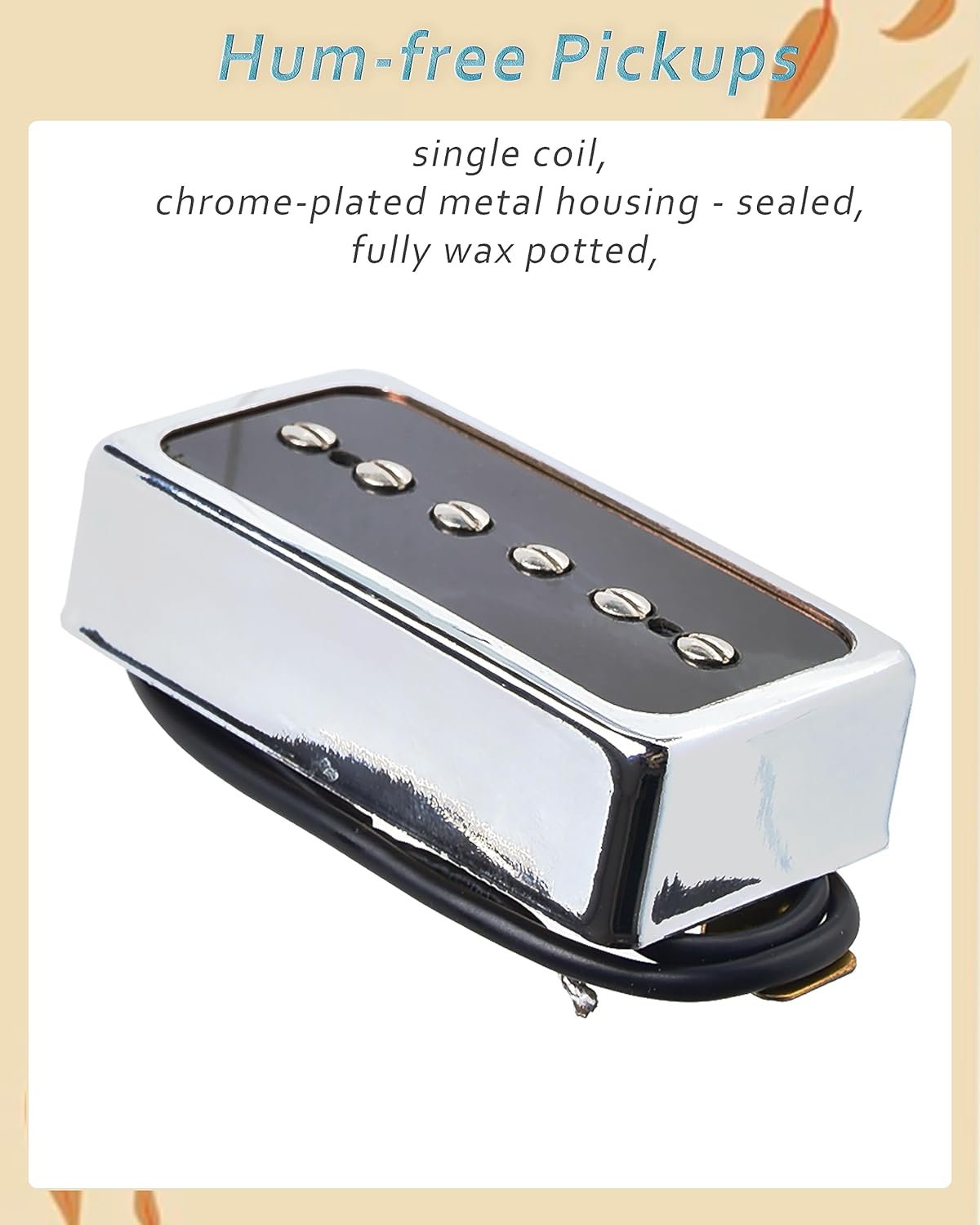 P90 Tone Pickup, Humbucker-sized Single Coil Neck Position Pick-up Loaded Alnico V Magnets, as Replacement Parts for Standard-Humbucker Pickup on Electric Guitar, Chrome-90VN