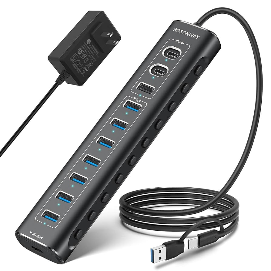 Amazon | ROSONWAY USB ハブ10Gbps 11ポート 20W PDx1 USB C 3.2