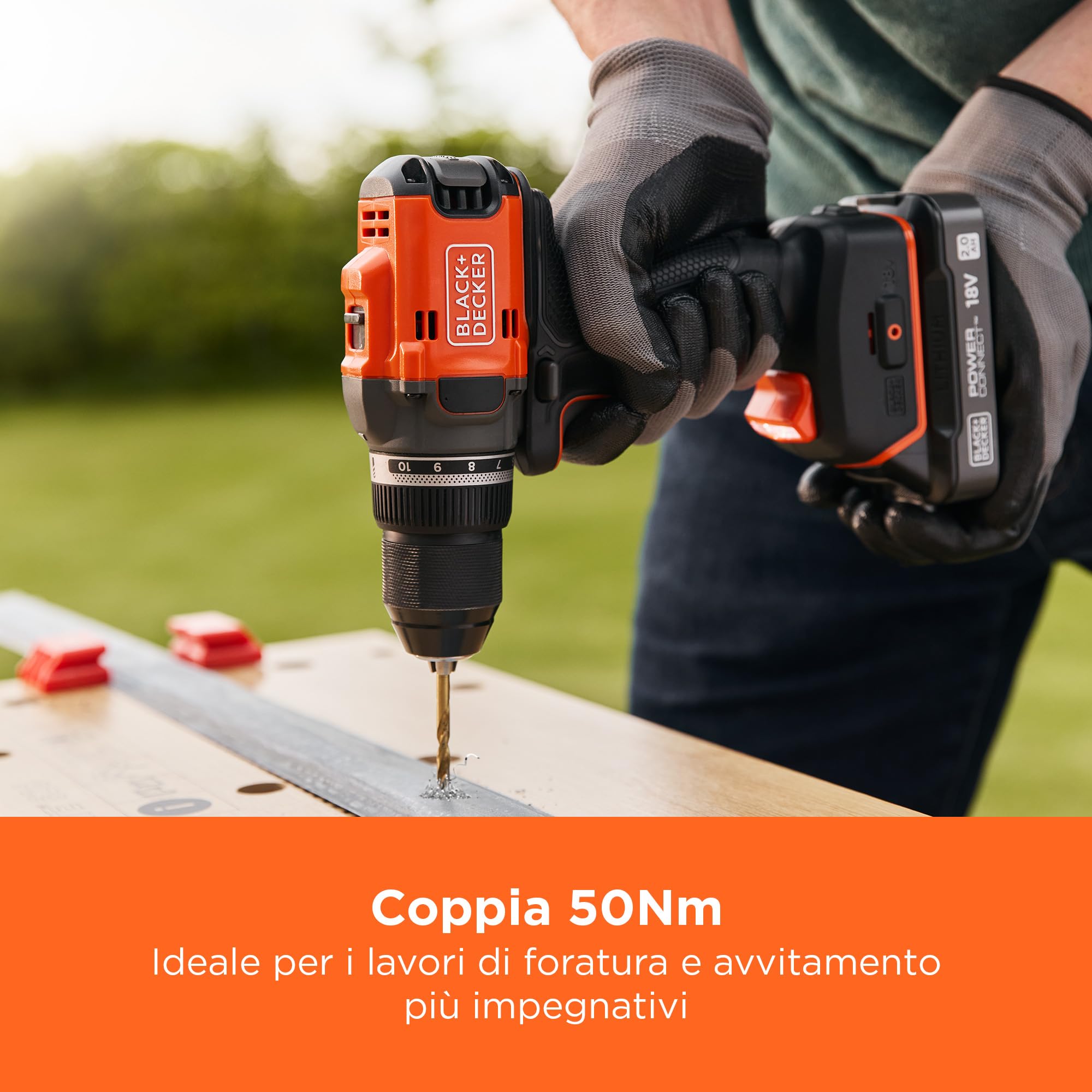 BLACK+DECKER Trapano avvitatore BRUSHLESS 18V, coppia 50Nm, 2 velocità, luce LED, senza batteria o caricabatteria, BLD682XN-XJ