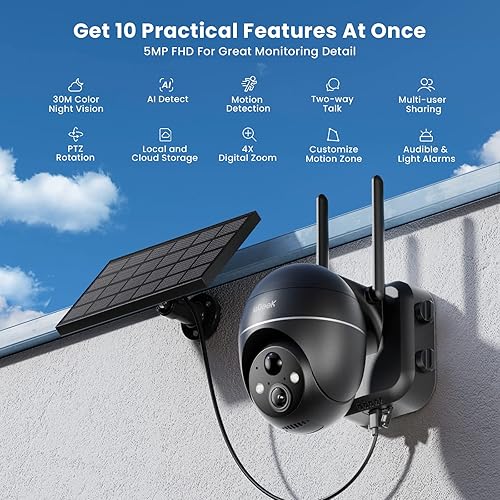 Miniatura 2 de ieGeek Cámara de reflector 2K, cámara de seguridad solar PTZ de 5 MP, cámara de luz de inundación con cable para exteriores con sensor