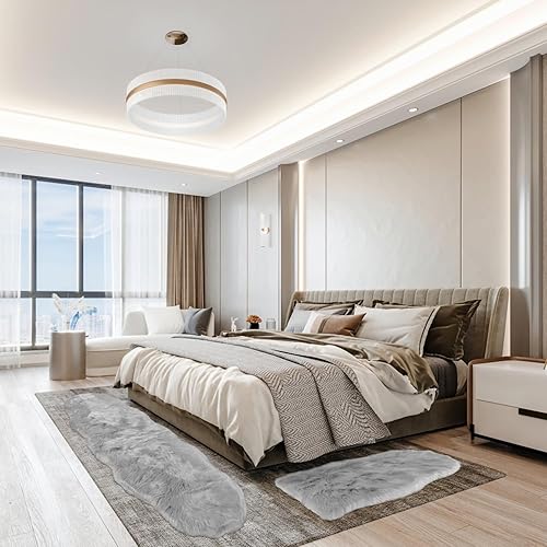 Miniatura 7 de ELEHOLD Alfombra de piel sintética de 2 x 6 pies + 2 x 3 pies, ultra suave y esponjosa, alfombra de área mullida para dormitorio, sofá, sala de