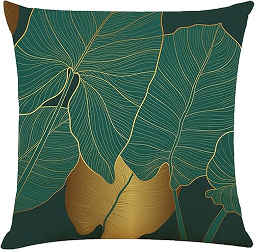 Fundas de almohada decorativas minimalistas de hojas verdes, fundas de cojín cuadradas para sala de estar, sofá, cama, 18 x 18 pulgadas