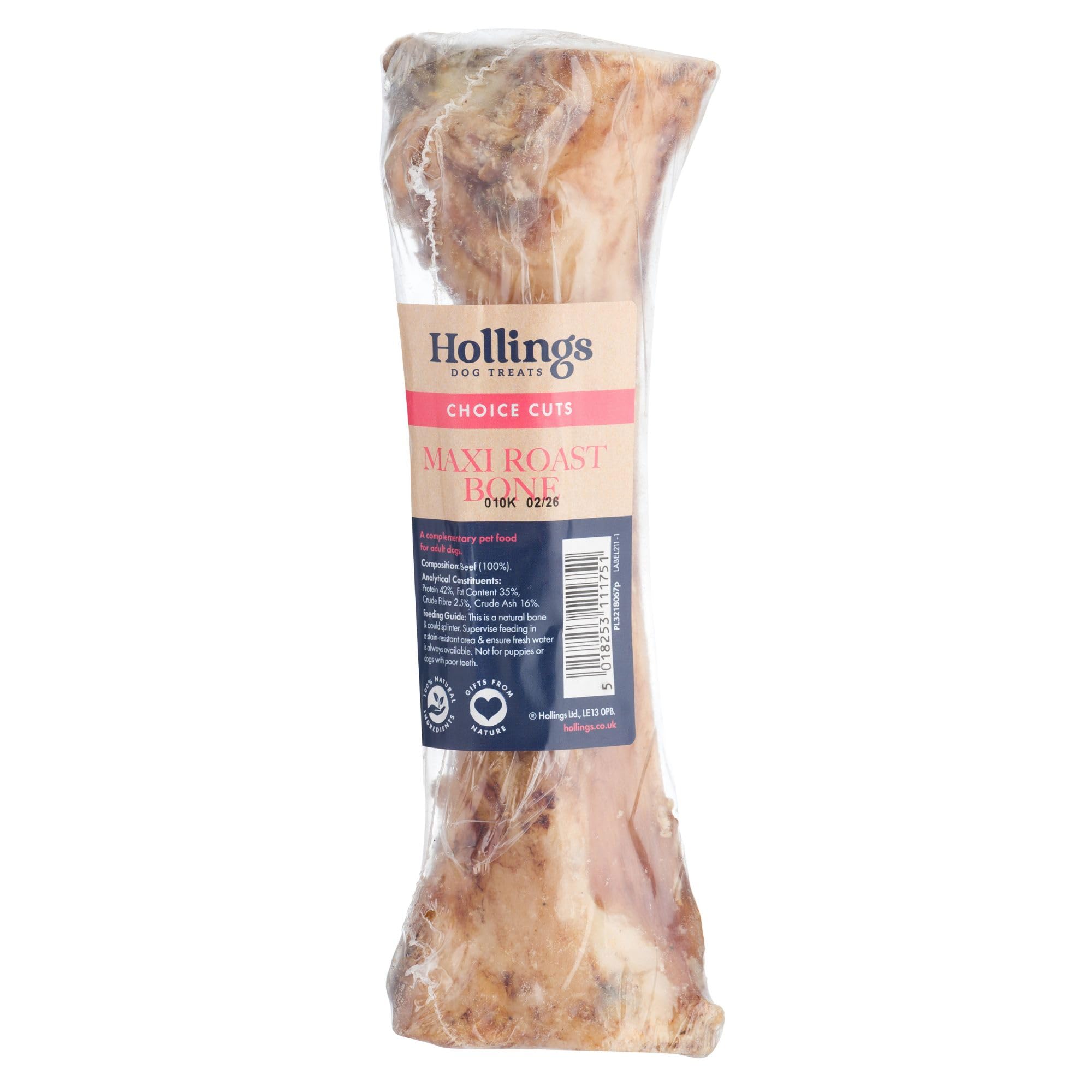 Hollings Maxi Roast Full Bone Dog Chew, 100% Natural Long Lasting Bone for Adult Dogs, Grain Free & High in Protein (1 Count)
