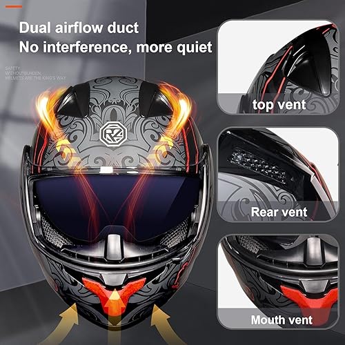 Miniatura 3 de Casco modular Bluetooth para motocicleta, aprobado por DOT, de cara completa, abatible, antivaho, doble visera, casco de motocicleta de calle,