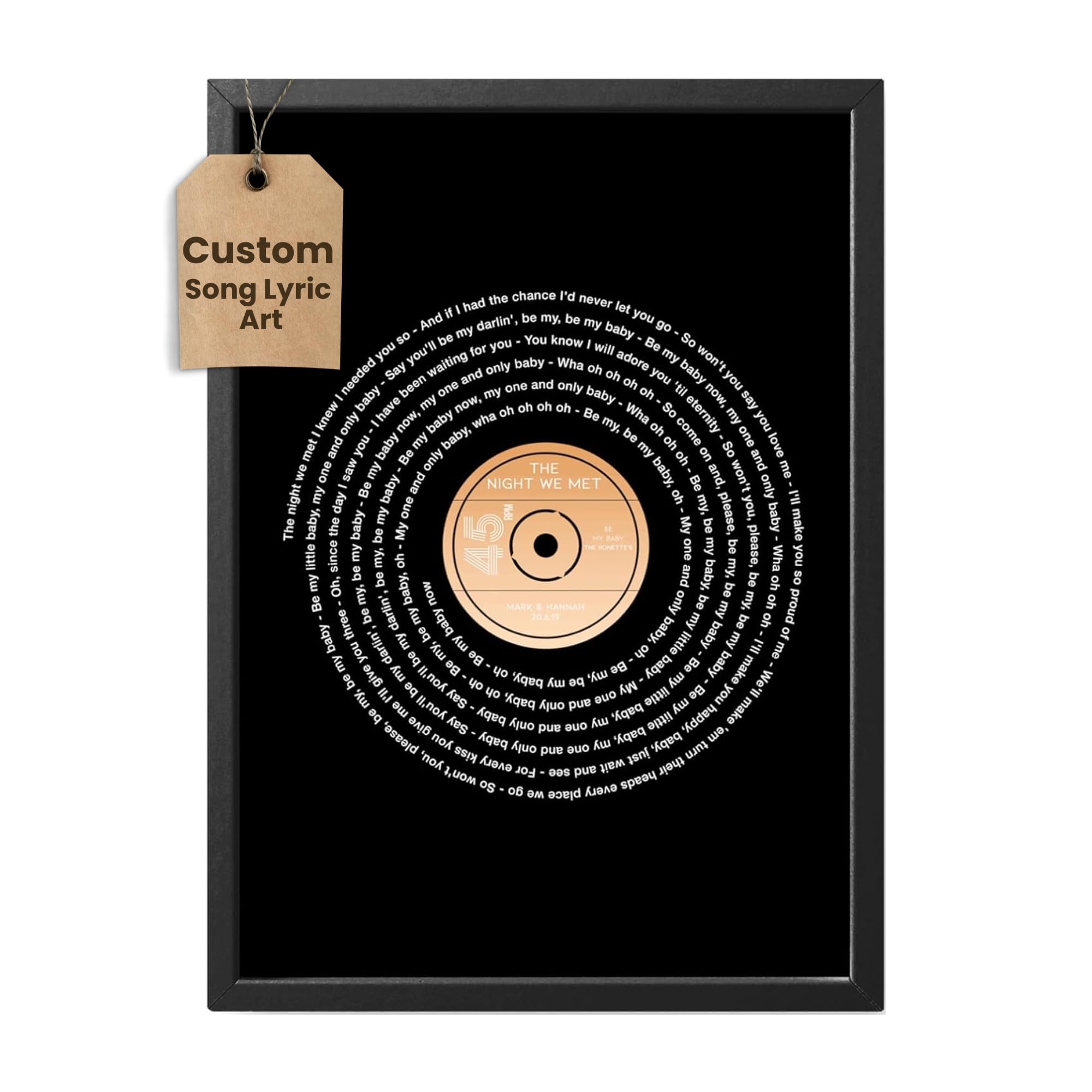 Forefrontdesigns White Personalised Vinyl Record Song Lyrics Print - Custom Song Lyric Print & Framed Wall Art - Perfect Personalised Music Gift Or Wedding Anniversary
