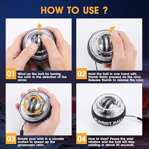 Vista 5 de Pelota de entrenamiento de muñeca, fortalecedor de muñeca giroscópico giroscópico para antebrazo, bola giroscópica para fortalecer brazos, dedos