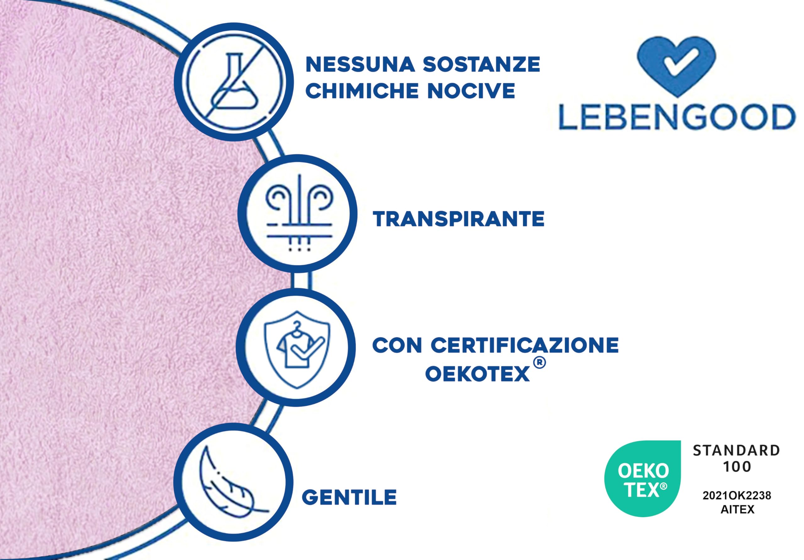 LEBENGOOD Accappatoio donna 100% cotone spugna americana 450 gsm - Accappatoio da bagno per doccia, morbido, assorbente, unisex, OEKO-TEX