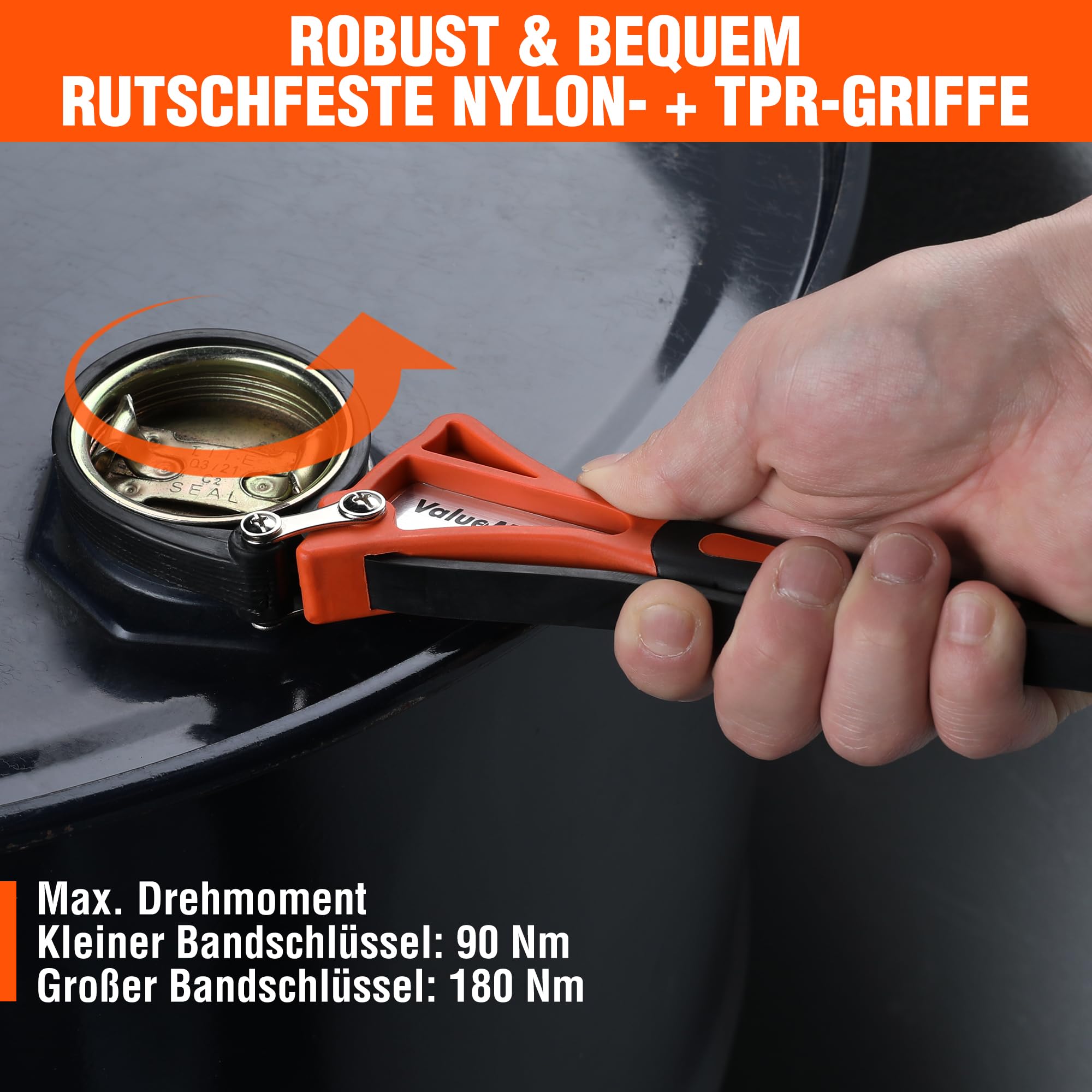 ValueMax 2-tlg. Bandschlüssel Set Gummi Rohrzange 460mm&630mm verstellbares Ölfilter Bandschlüssel Set, Universal Ölfilterschlüssel für Flasche, Spülbecken, Ölfilter, Duschköpfe, Glasöffner