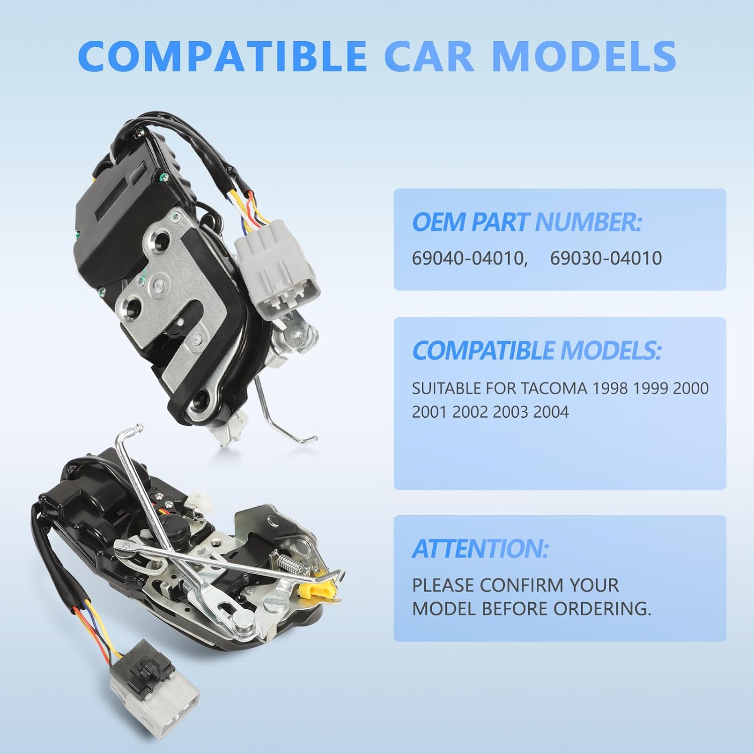 Door Lock Latch Actuator Assembly Front Left and Right Side Compatible with 1997-2004 Tacoma 2.4L L4/2.7L L4/ 3.4L V6 OEM 69040-04010, 69030-04010, 6904004010, 6903004010