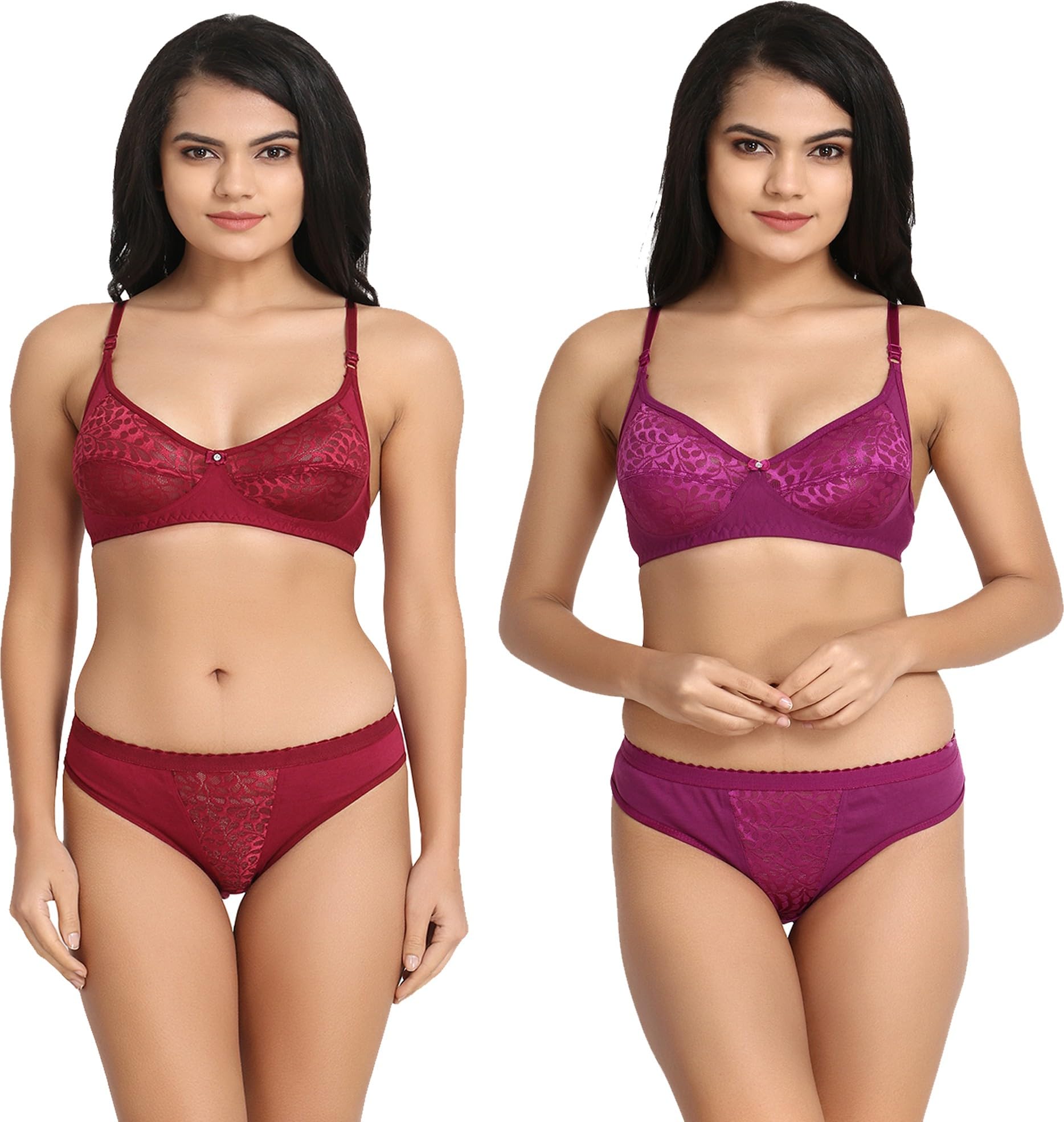 Women Stylish Cotton Bra and Underwear Set (JHA_Varsha Purple Maroon Sets_30pt)-image-1