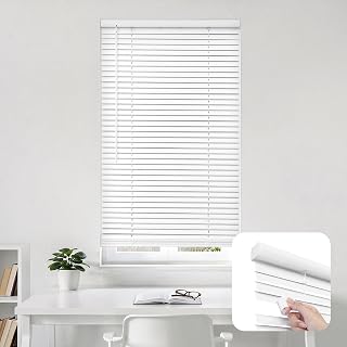 DEZ FURNISHINGS Cordless 1" Signature Mini Blind with Flexible Slats, 30" W x 48" H, Pearl White