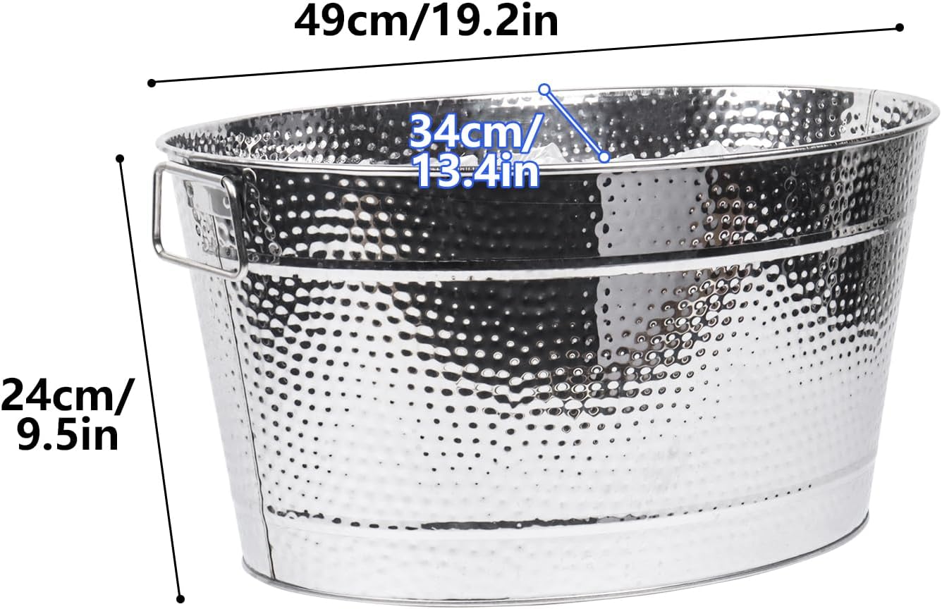 Klmnop 5.3 Gallon Large Ice Bucket with Handle, Stainless Steel Beverage Tub for Parties, Champagne Bucket & Wine Bucket, Silver Ice Buckets For BBQ, Weddings, Beaches(Silver)