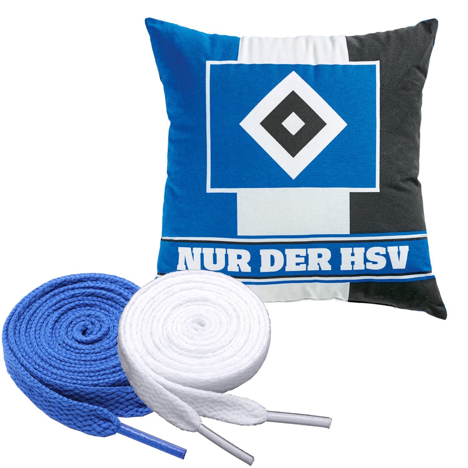 Hamburger SV HSV Kissen Blockstreifen + 2 Paar Fan-Schnürsenkel