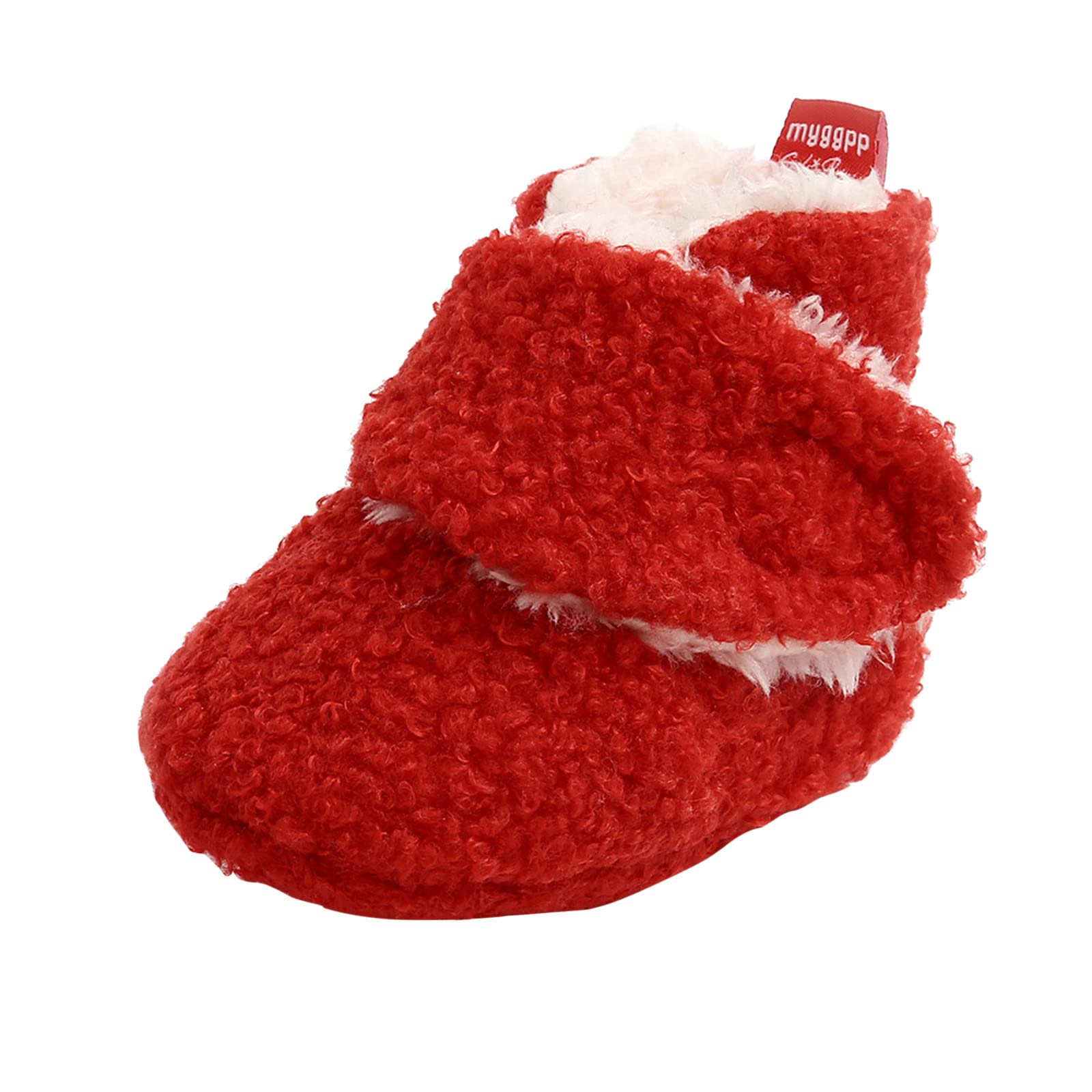Baby Cozy Fleece Booties Infant Winter Sock Shoes Non Slip Soft Warm Slippers Newborn Home Shoes for Boys Girls (Red, 6-12 Months)