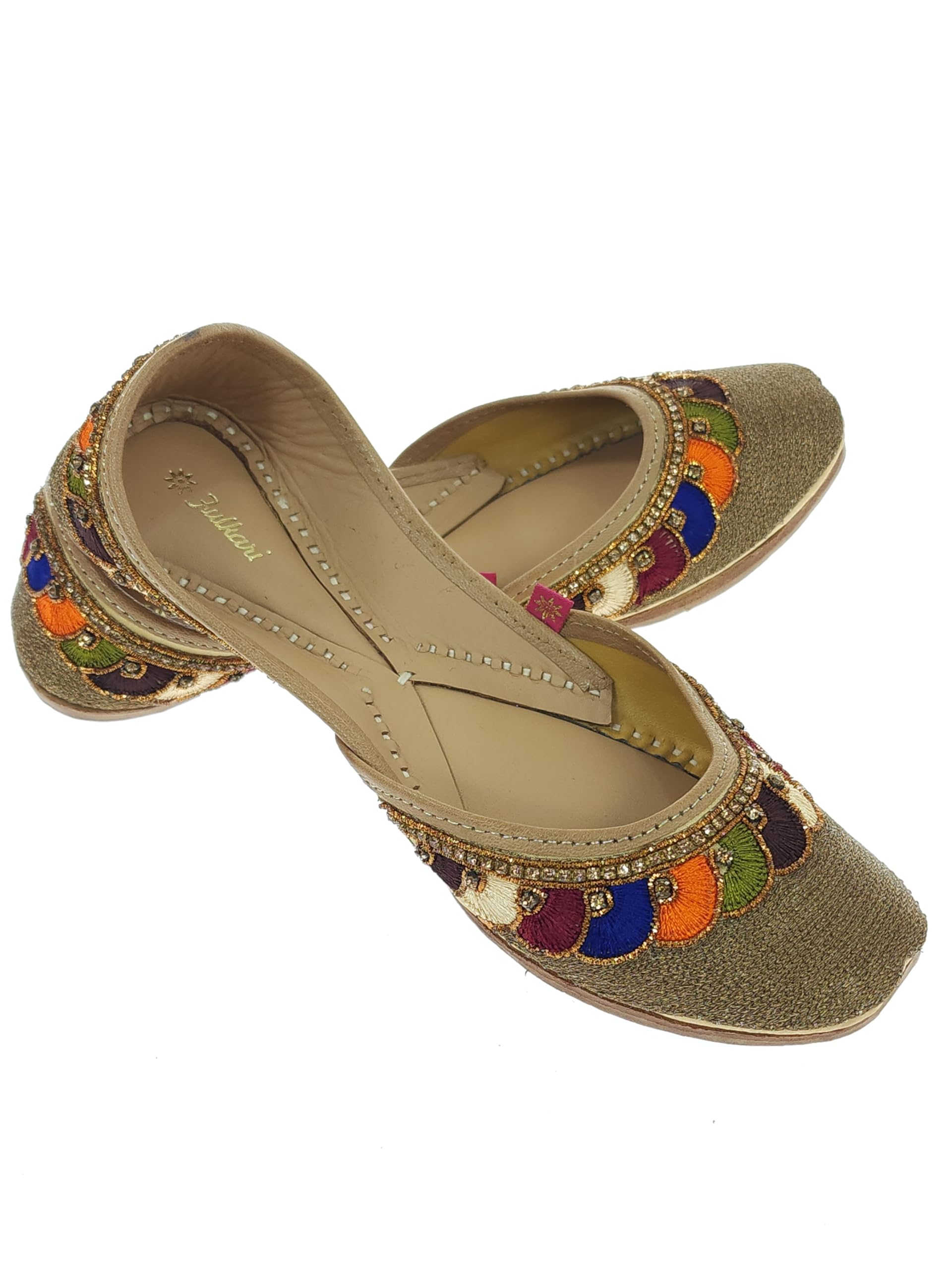 fulkari Women Phulkari Payal Multicolor Genuine Soft Leather Embroidered Jutis | Bite and Pinch Free Jutti | Punjabi Formal Juttis | Girl's Wedding Flat Ladies Mojari | Formal Ethnic Juti |-picture-12