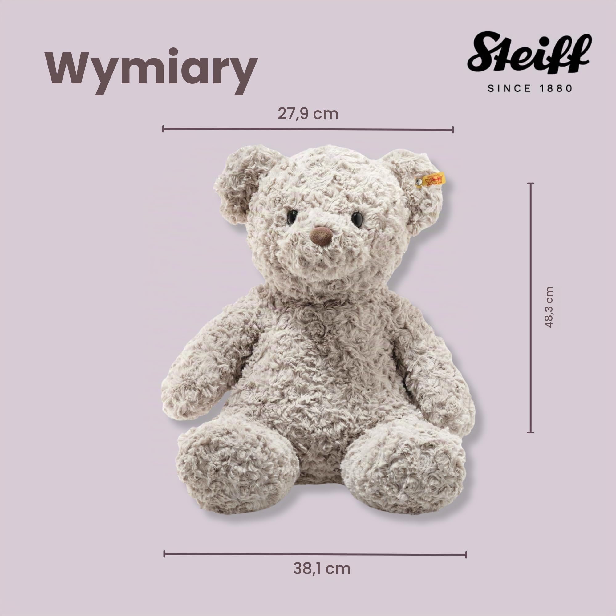 Steiff Pluszowy miś miś, słodka pluszowa zabawka z oczami z tworzywa sztucznego, dla dzieci, chłopców i dziewczynek, Soft Cuddly Friends, pluszowa zabawka 48 cm, jasnoszara, 113482