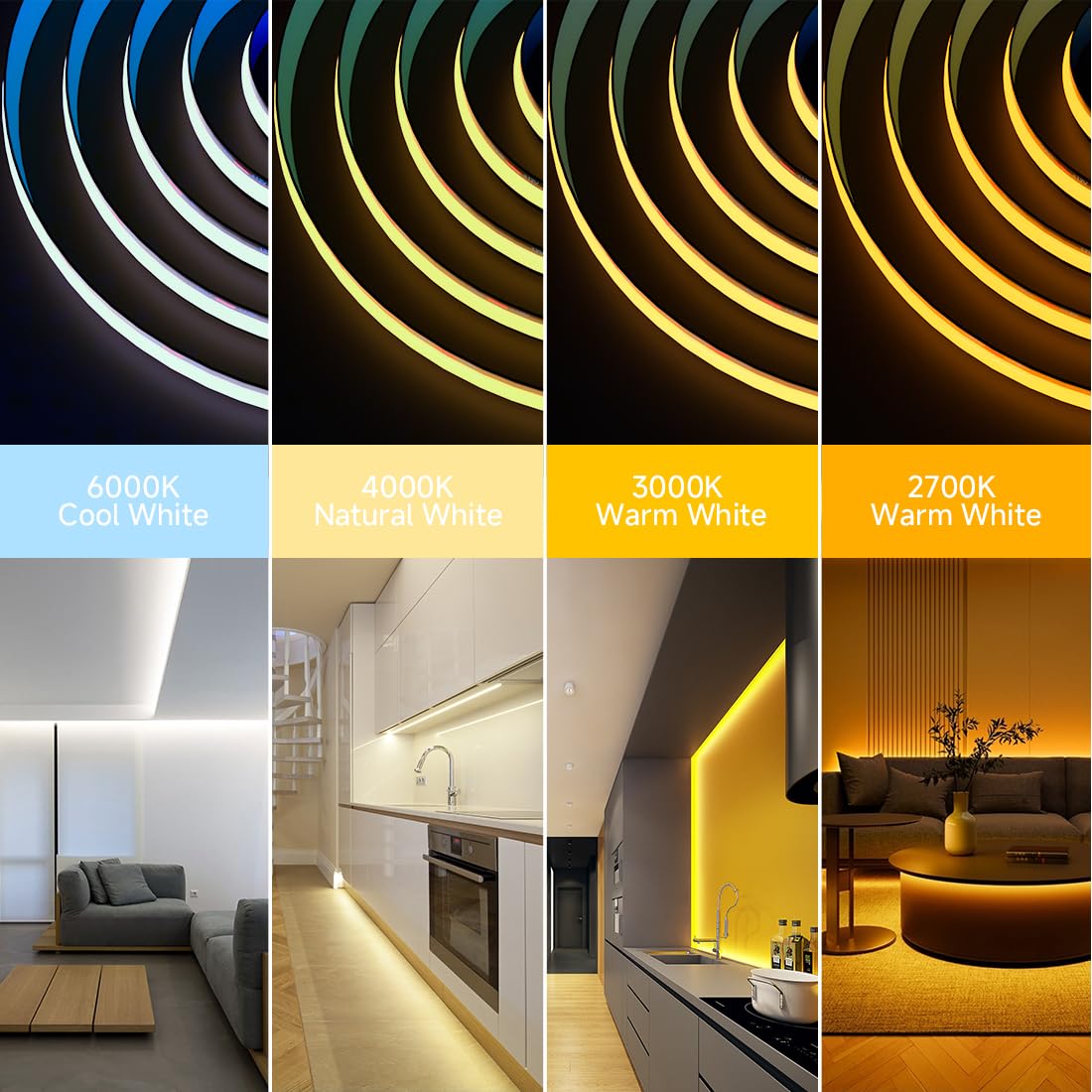 BTF-LIGHTING COB LED Strip Light 5M FCOB 336LEDs/M Flexible High Density Natural White Black PCB 12V 8mm Width Dimmable Light Uniformity IP66 LED Tape for Indoor Decoration(Only LED Strip) - Image 4