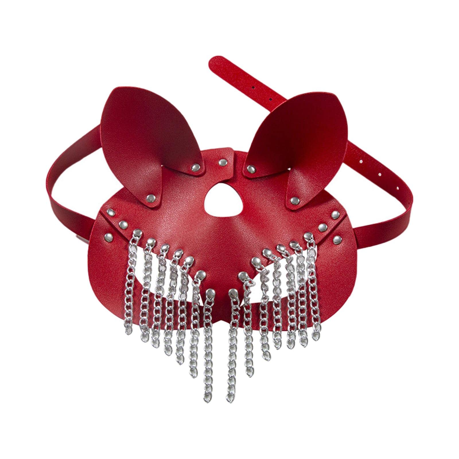 PU Fox Half Face Mask Cat Ears Mask Masquerade Ball Mask for Mardi Gras Red|Clothing, Shoes & Accessories | Costumes, Reenactment, Theater | Accessories | Masks & Eye Masks-image-12