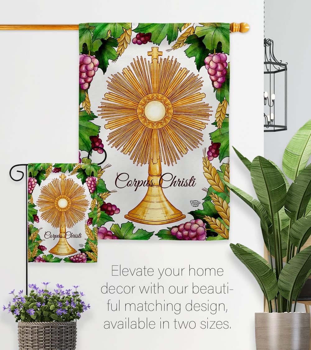 Festival Corpus Christi House Flag - Religious First Communion Cross Chalice Holy Eucharist Christian Religion Tradition - Decoration Banner Small Garden Yard Gift Double-Sided Made in USA 28 X 40