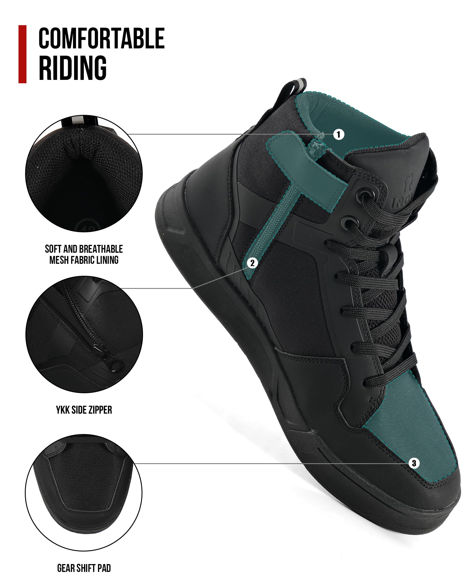 IRON JIA'S Scarpe Moto Uomo Stivali Moto Adatti a Tutte Le Stagioni, Impermeabili Antiscivolo Traspiranti alla Moda e Comodi Nero