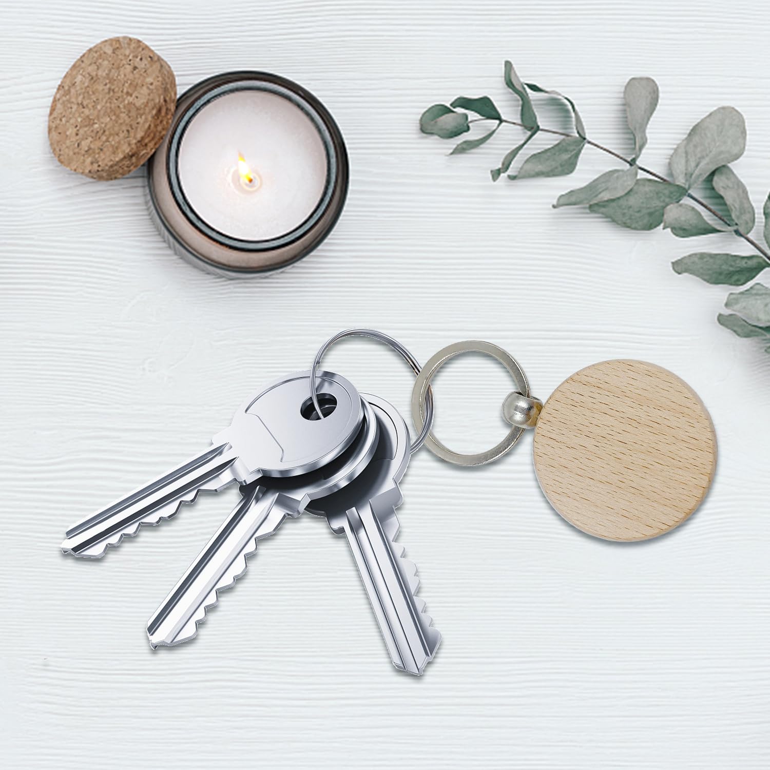 GVSAVY 15pcs Wooden Keychain, Round Blank Key Chain, Markable Personalized Keychain, Used for DIY Carving Painting Decoration Gifts - Image 4