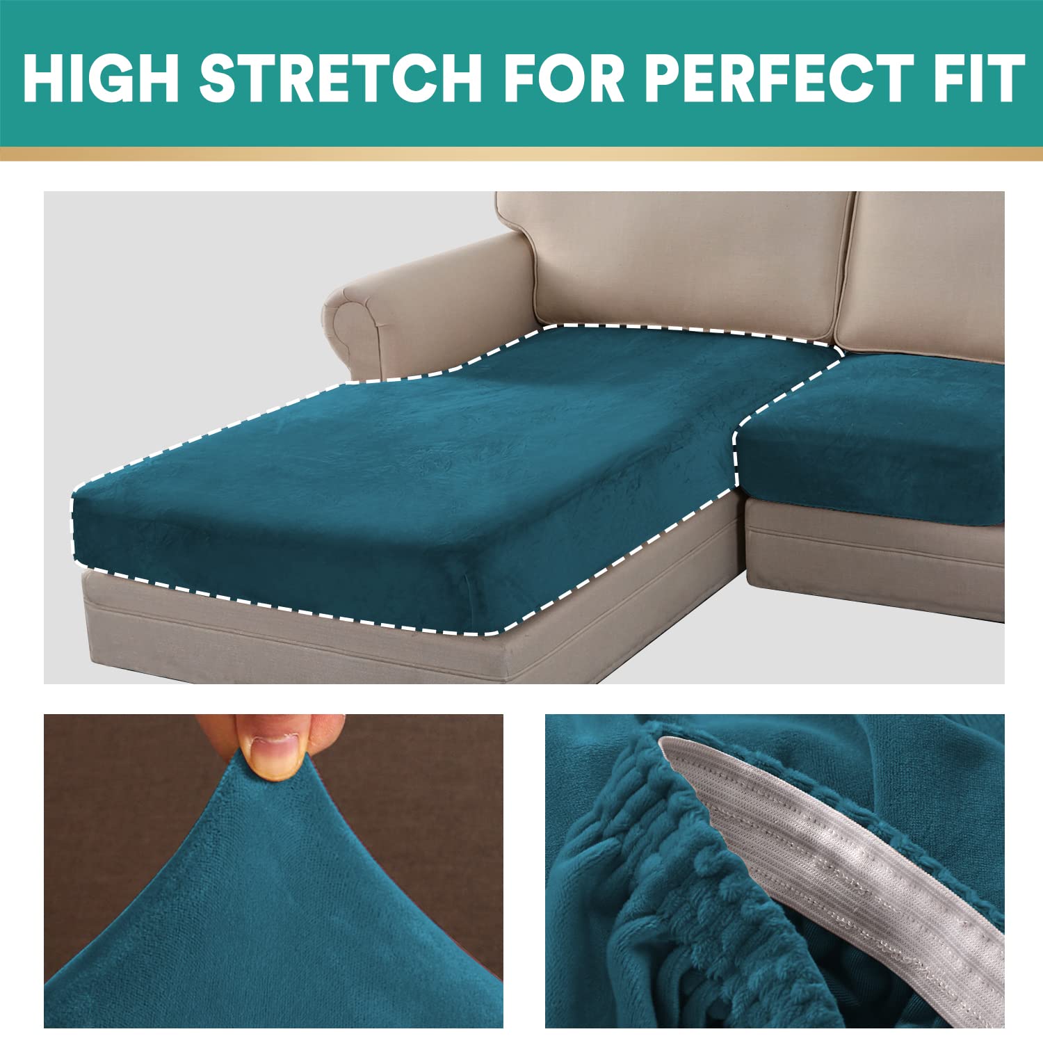 Mingfuxin Sectional Couch Covers 3 Pieces Velvet Sofa Seat Cushion Covers L Shape Separate Cushion Couch Chaise Cover Elastic Furniture Protector for Both Left/Right Sectional Sofa Couch - Image 4